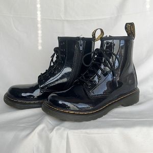 Dr. Martens 1460 Patent Leather Black Lace Up Boots With Side Zipper - Size 2